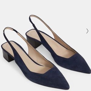 NIB Theory Braxia Suede Block Heel Slingback Shoes Size 41